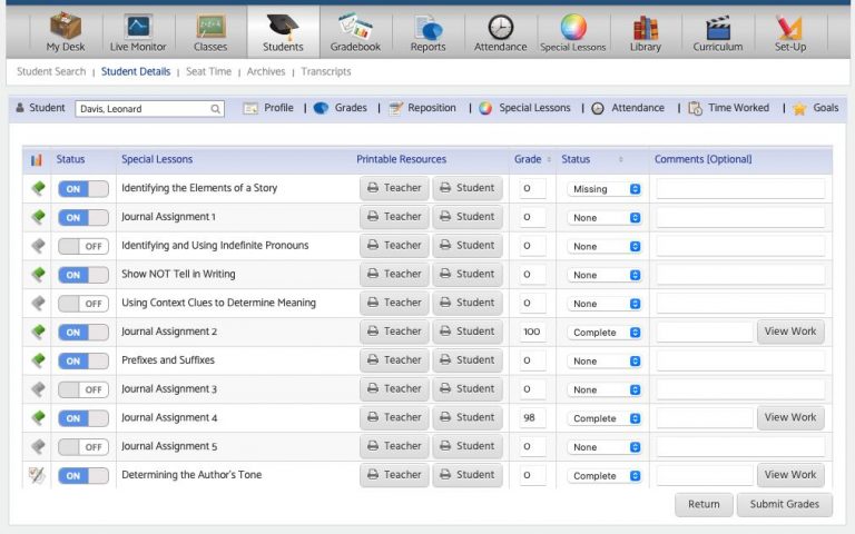 New acellus feature special lesson grading by student
